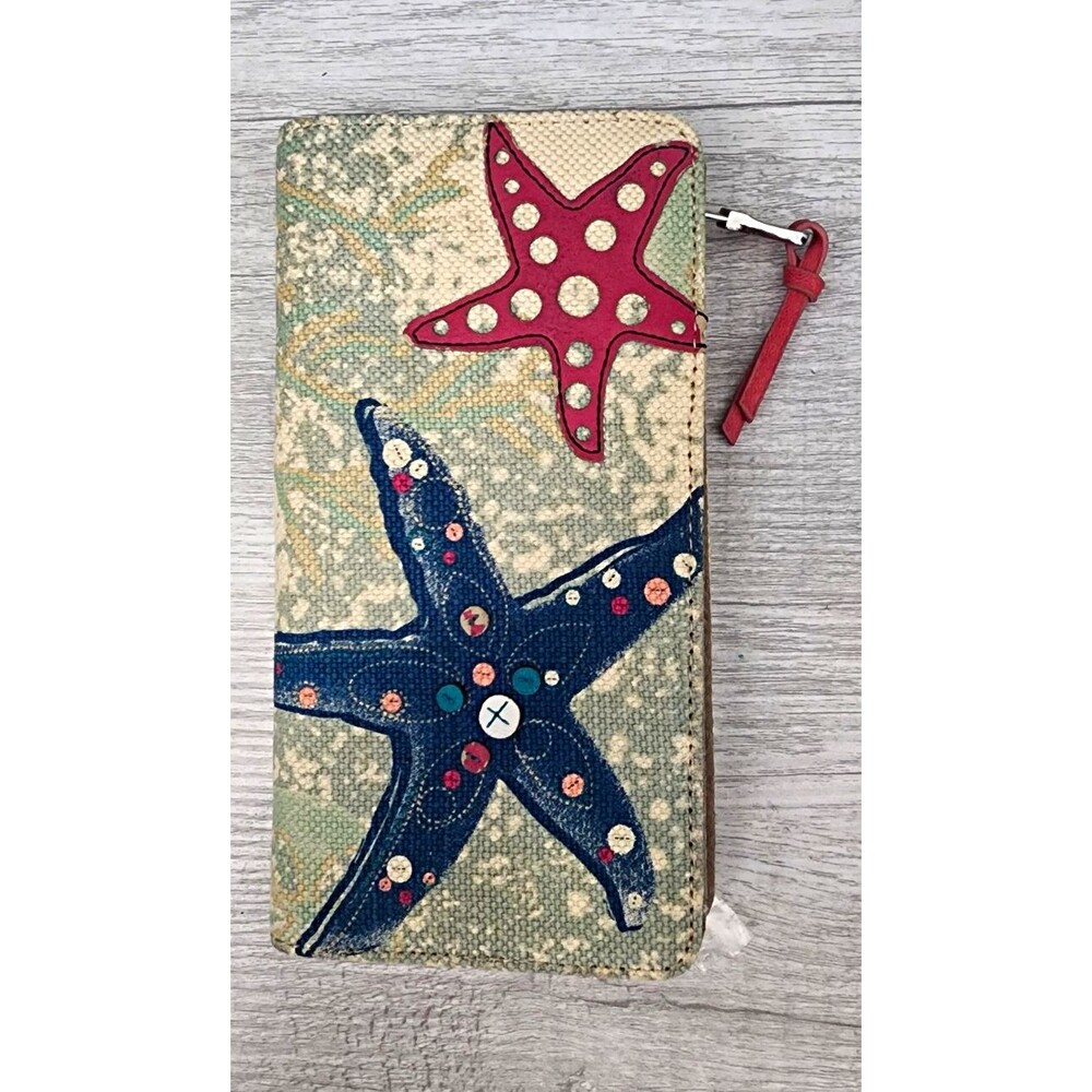 Relic Beige/Multicolor Starfish Zip-Around Wallet with Credit Card Slots